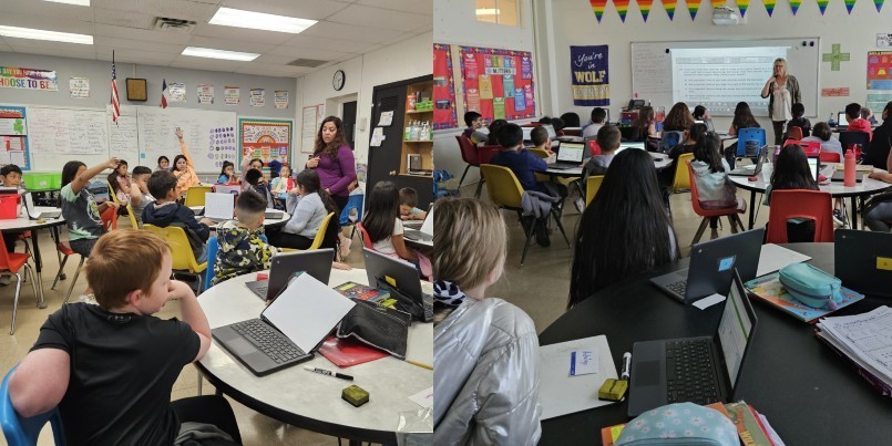 Photos of Ms. Jones and Mrs. Wilmer talking to 3rd grade students about how to  make smart decisions about money